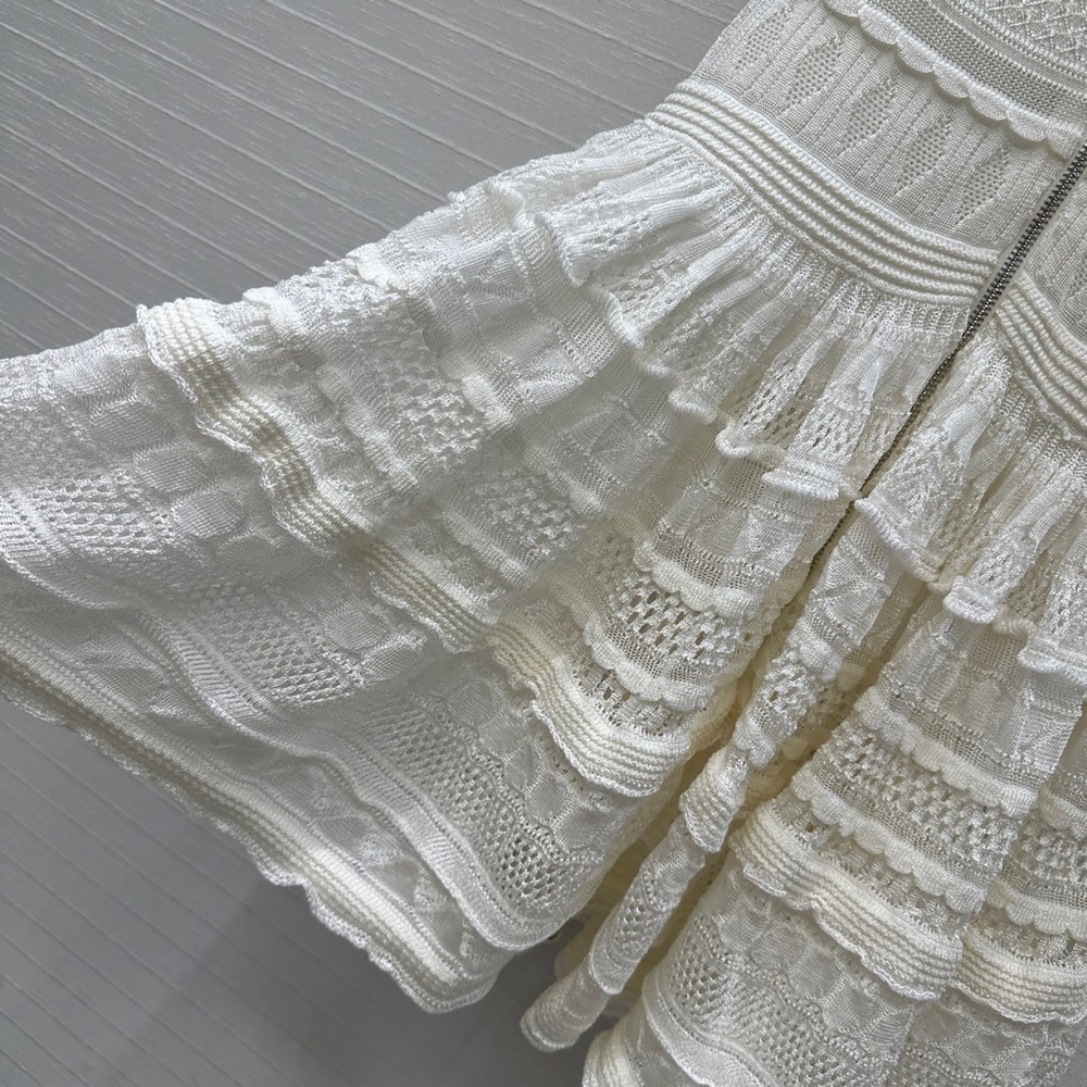 Alaia Cream Lace Tiered Zip-Front Dress - Picture 7 of 9